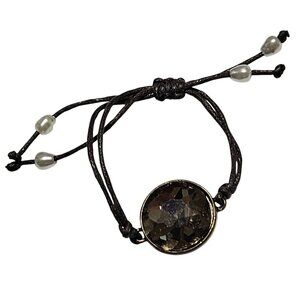 Boho Smoky Crystal Faux Pearl Bracelet Adjustable Brown Cord Fashion Jewelry